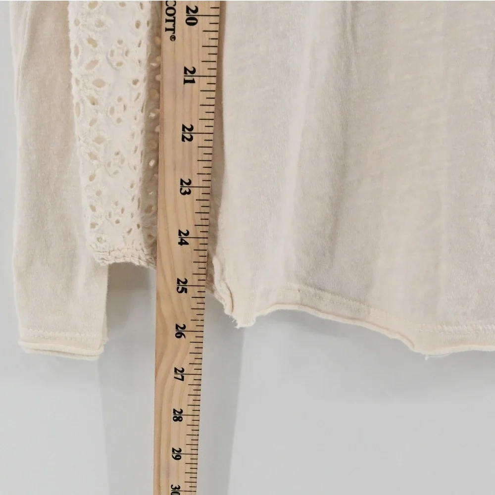 Free People Patches of Lace Top Womens Size S Cream Patchwork Henley Boho Eyelet